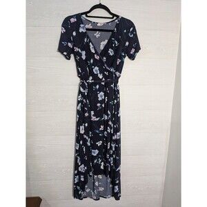 PINKBLUSH Navy Floral Maternity Nursing Dress Hi-Low Wrap Hi-Low Maxi Medium EUC